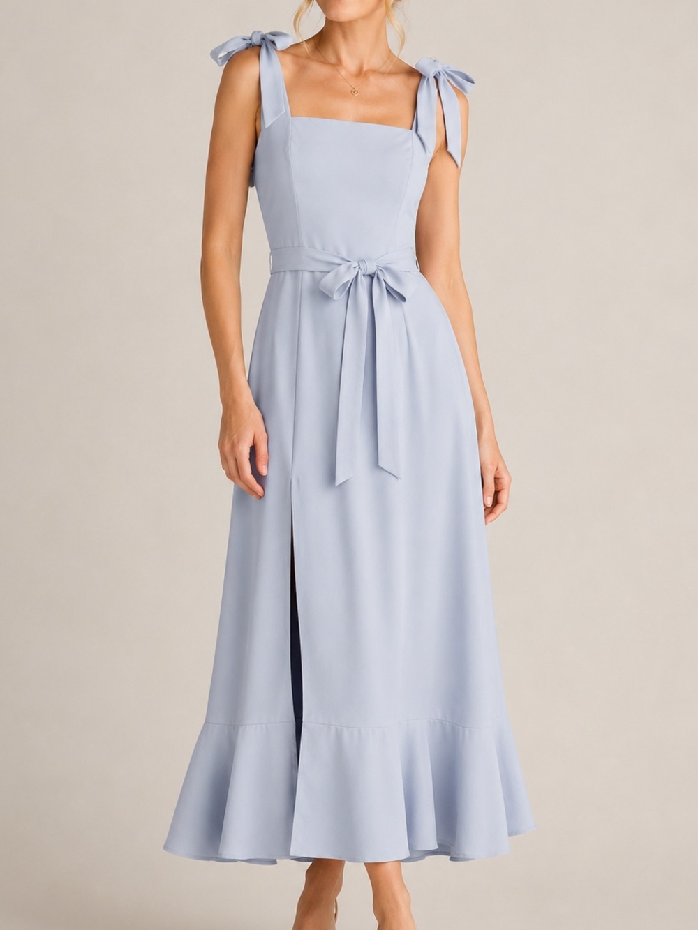 Light Blue Periwinkle Tie-Shoulder Tiered Midi Dress Unbranded Size Small